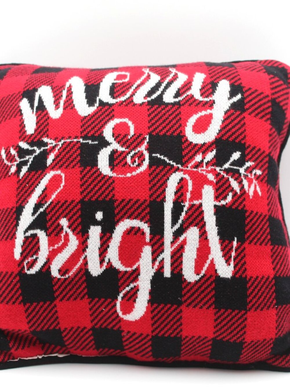 Well Dressed Home "Merry & Bright" Red & Black Plaid 12" x 12" Decorative Pillow